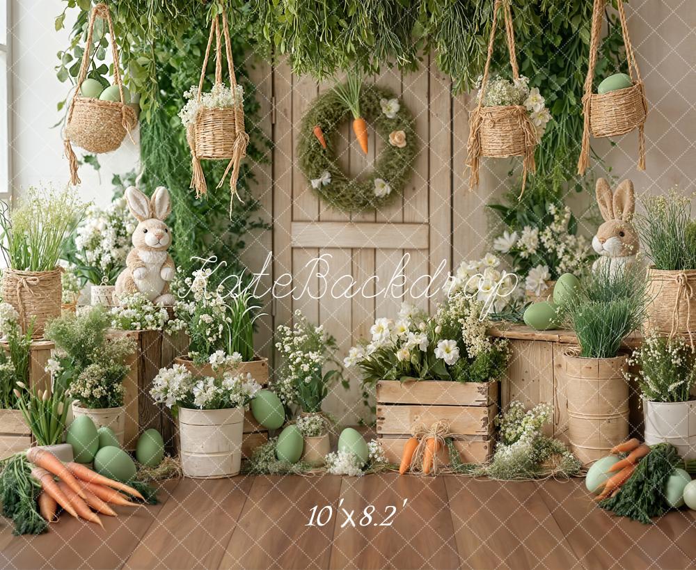 Kate Easter Bunny Green Eggs Flowers Carrots Backdrop Designed by Emetselch