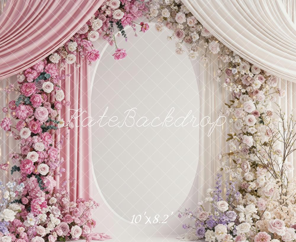 Kate Mother's Day Flower Arch Pink Cream Drapes Printed Backdrop Designed by Patty Roberts
