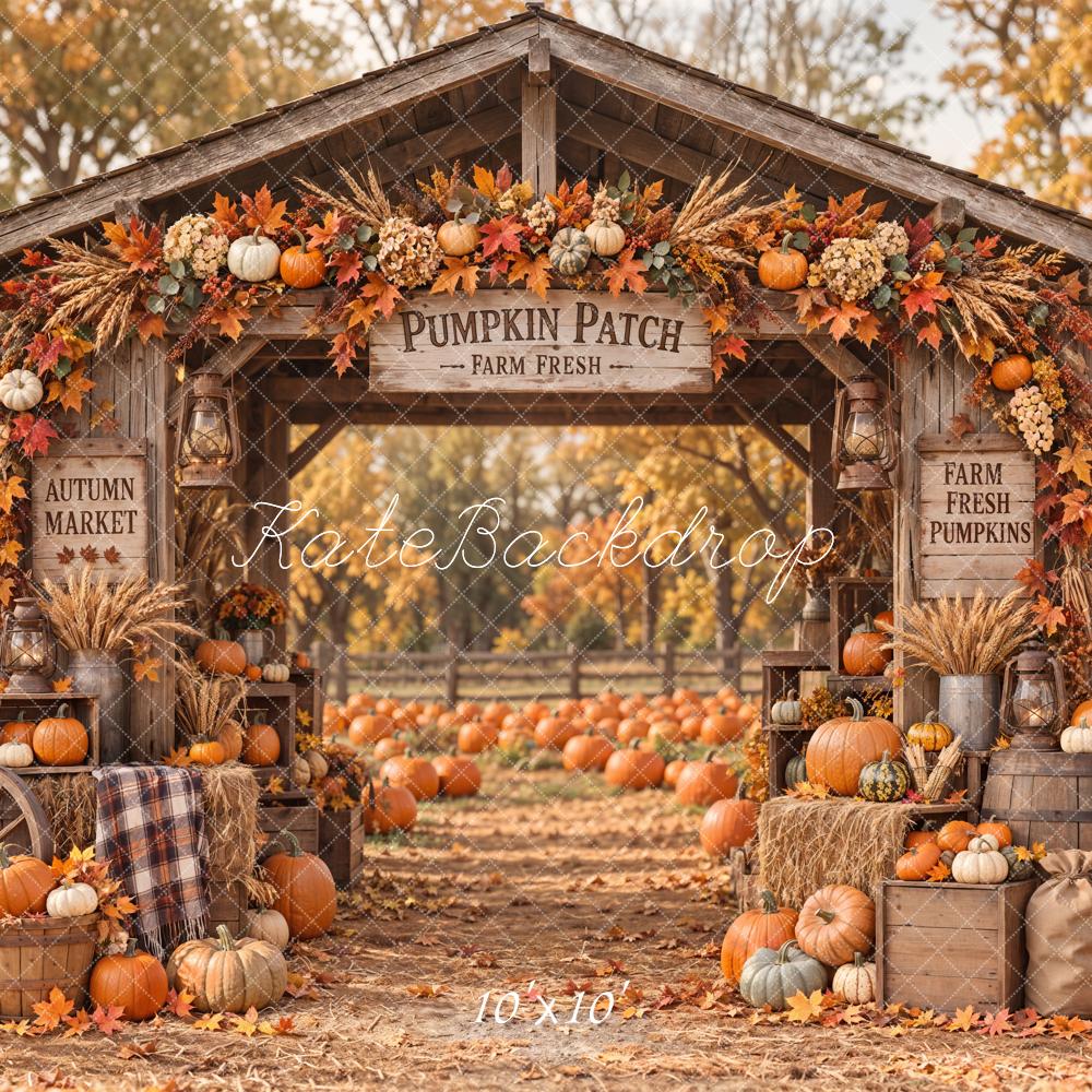 Kate Fall Pumpkin Patch Rustic Farm Arch Printed Backdrop Designed by Emetselch
