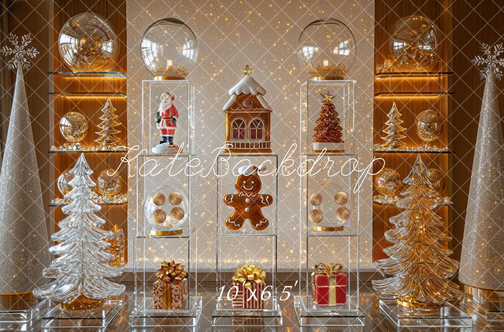 Estante Claro de Navidad Santa Casa de Jengibre Árboles Fondo Designed by Mini MakeBelieve