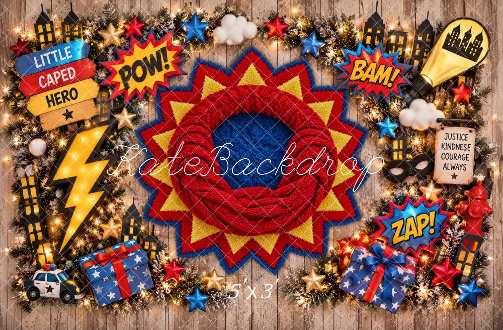 Kate Newborn Superhero Comic Gift Boxes Printed Backdrop Designed by Laura Bybee