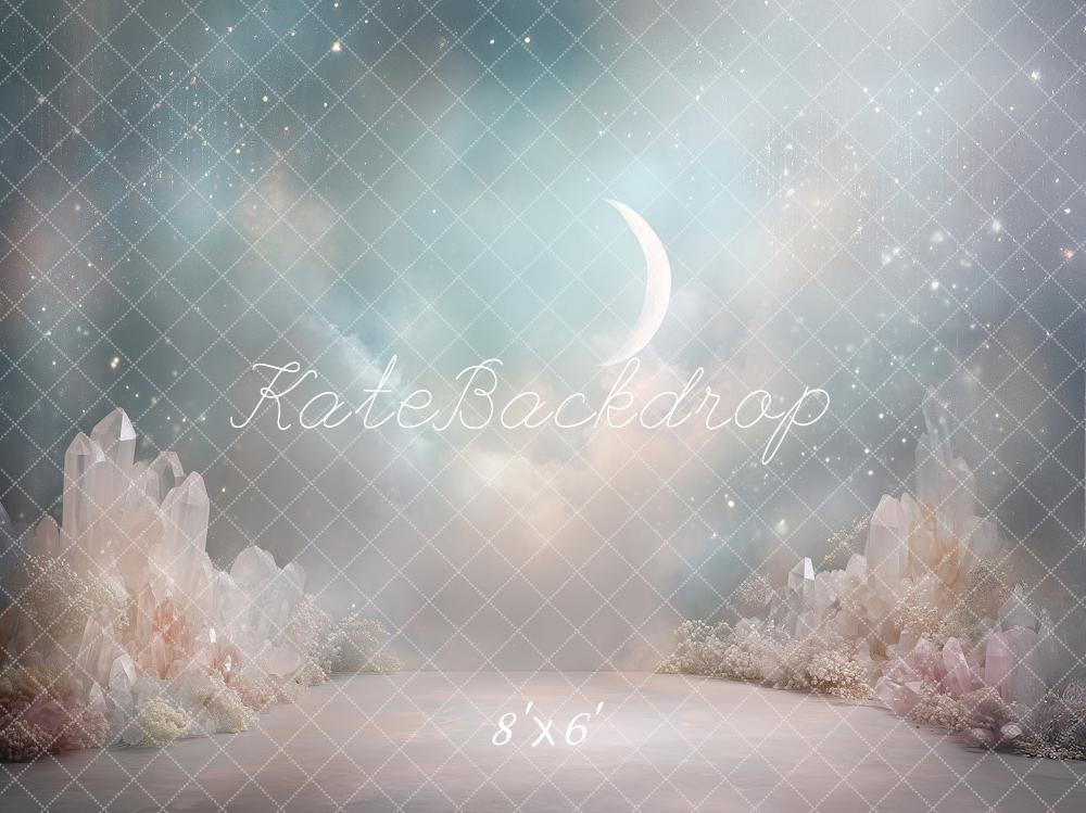 Kate Fantasy Crystal Crescent Moon Sky Printed Backdrop Designed by Angela Miller