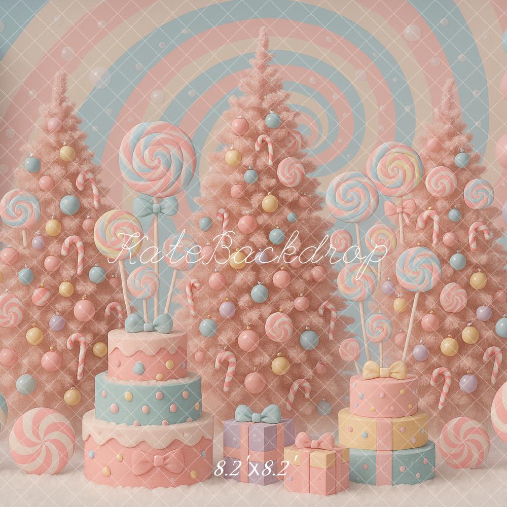 Kate Christmas Cake Smash Pastel Candy Land Trees Balloons Backdrop Designed by Ashley Paul