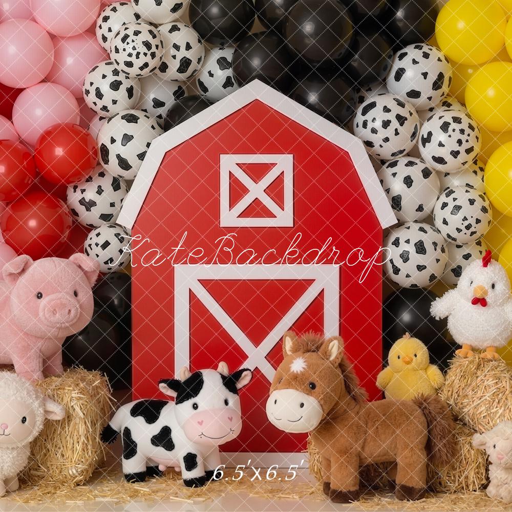 Kate Cake Smash Barn Farm Animals Balloons Printed Backdrop Designed by Emetselch
