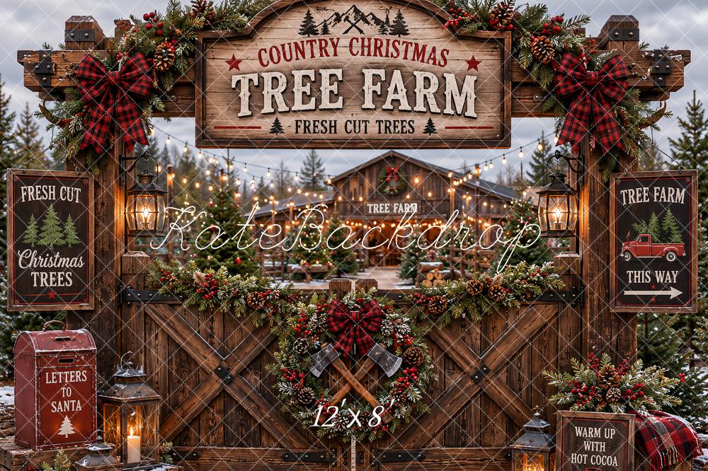 Kate Christmas Tree Farm Rustic Wood Gate Printed Backdrop Designed by Ashley Paul