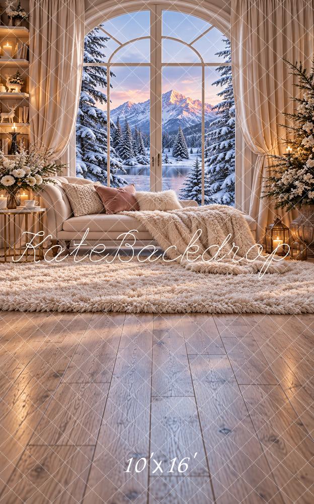 Kate Sweep Winter Beige Mountain Window Printed Backdrop Designed by Vertigo Productions