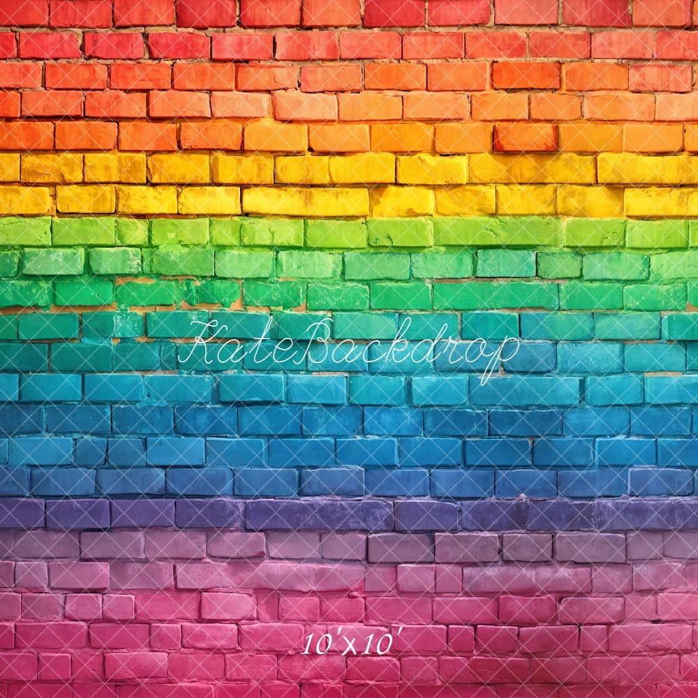 Kate Rainbow Brick Wall Printed Backdrop Designed by Kate Image