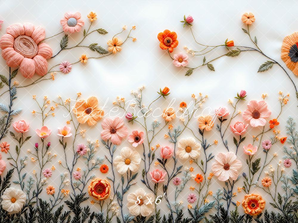 Kate Spring Pastel Embroidered Flower White Backdrop Designed by Mini MakeBelieve