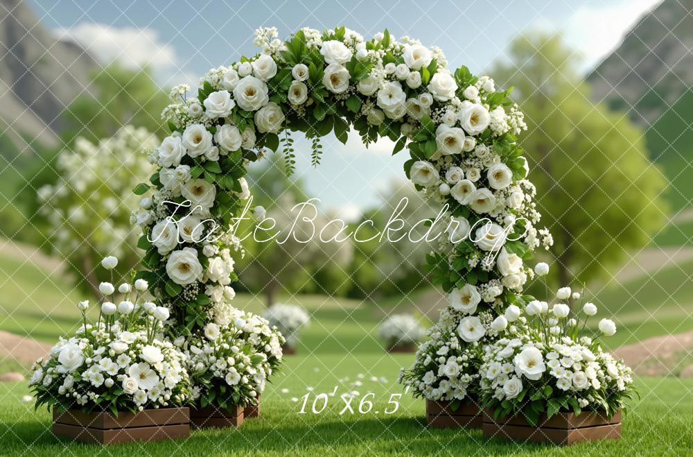 Kate Spring Flower Arch White Roses Garden Printed Backdrop Designed by Mini MakeBelieve