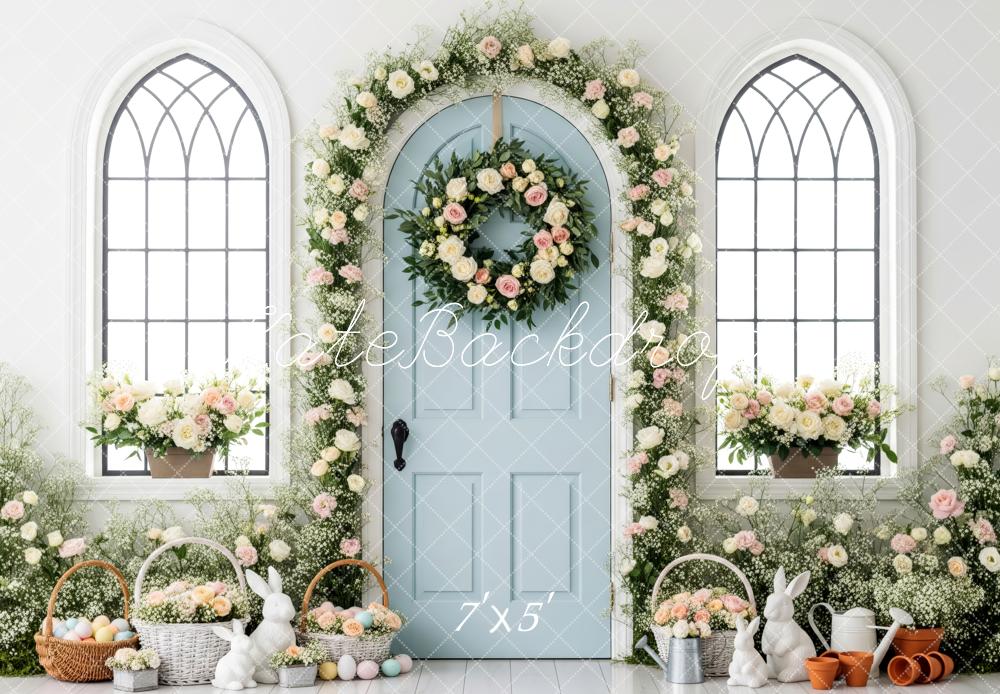 Kate Easter Bunny Floral Arch Blue Door Backdrop Designed by Patty Roberts