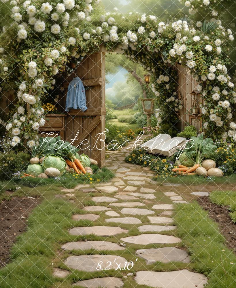 Kate Spring Flower Arch Garden Pathway Vegetables Printed Backdrop Designed by Chain Photography