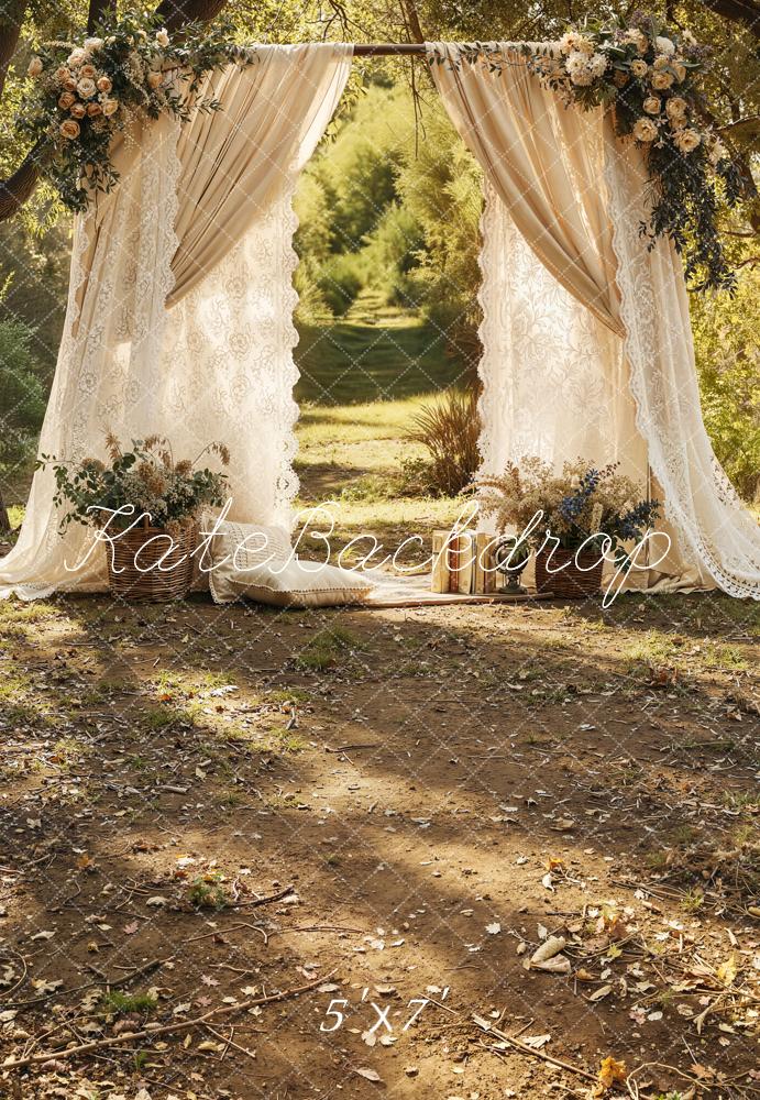 Kate Mother's Day Floral Arch Lace Curtain Outdoor Pathway Backdrop Designed by Emetselch