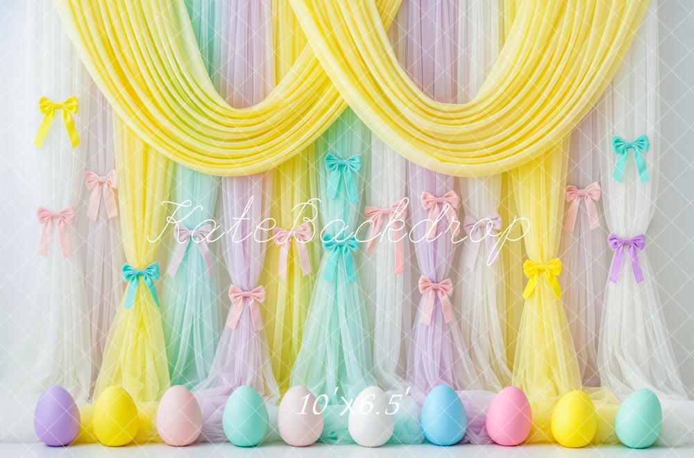 Kate Easter Pastel Eggs Bows Yellow Curtains Backdrop Designed by Patty Roberts