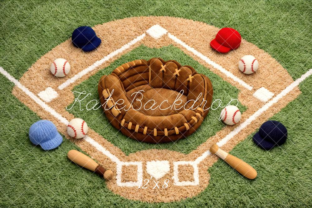 Kate Newborn Baseball Field Glove Bat Ball Cap Printed Backdrop Designed by Mini MakeBelieve