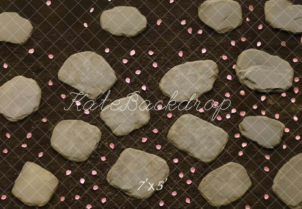 Kate Spring Stone Path Pink Petals Floor Printed Backdrop Designed by