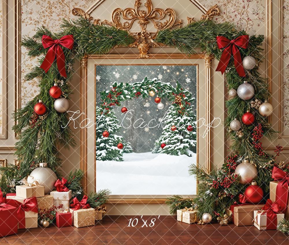 Kate Christmas Garland Snow Gifts Retro Backdrop Designed by Emetselch