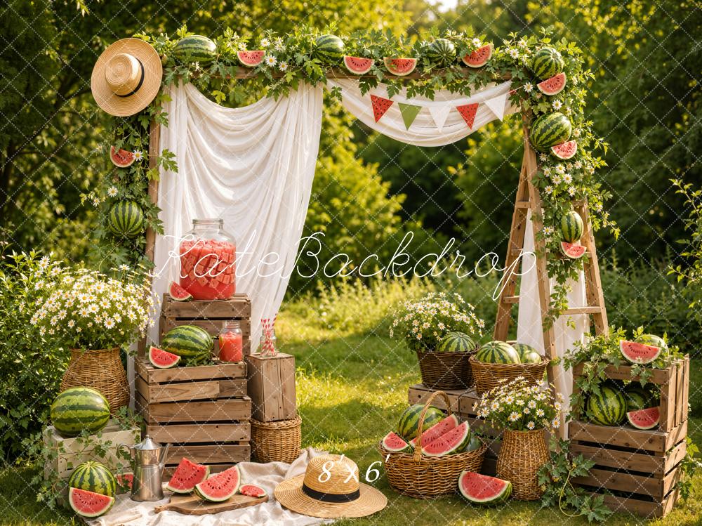 Kate Summer Watermelon Picnic Crates Arch Printed Backdrop Designed by Emetselch