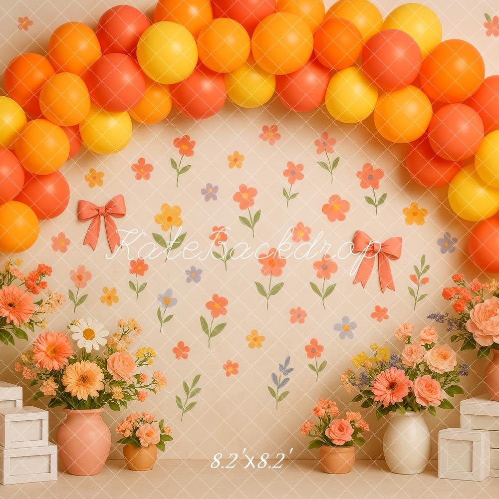 Kate Spring Floral Orange Balloon Arch Backdrop Designed by Patty Roberts