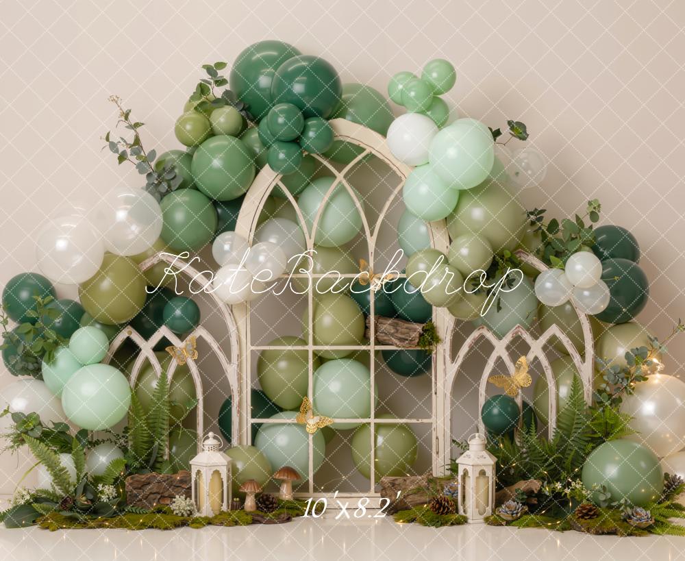 Kate Cake Smash Green Balloon Garden Arch Window Printed Backdrop Designed by Emetselch