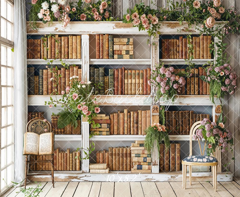 Kate Spring Flower Arch Vintage Bookshelf Backdrop Designed by Emetselch