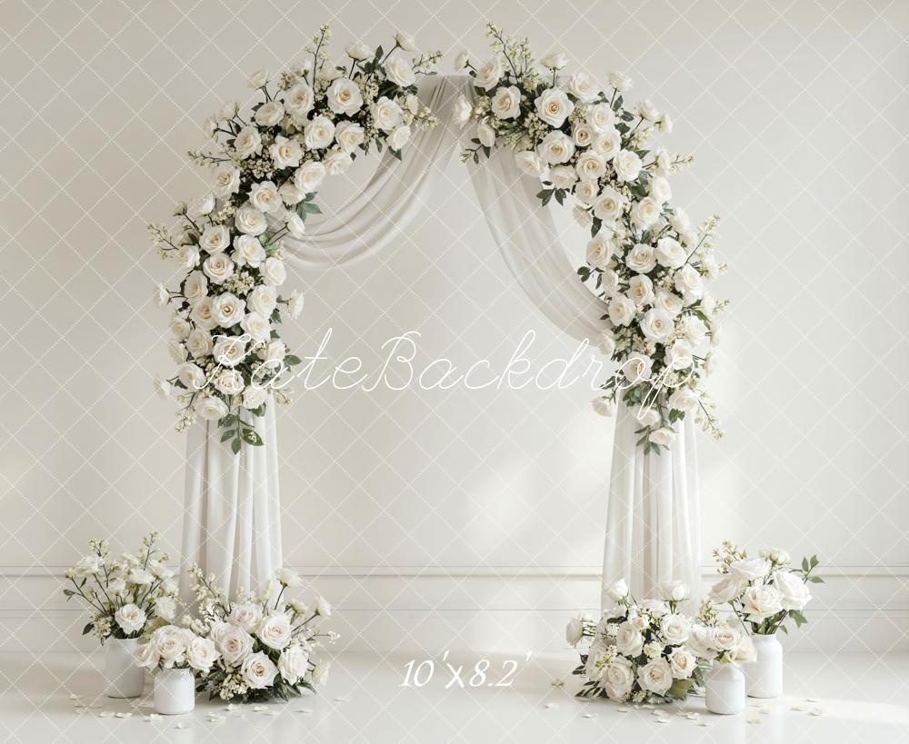 Kate Spring Flower Arch White Roses Floral Arrangement Backdrop Designed by Mini MakeBelieve