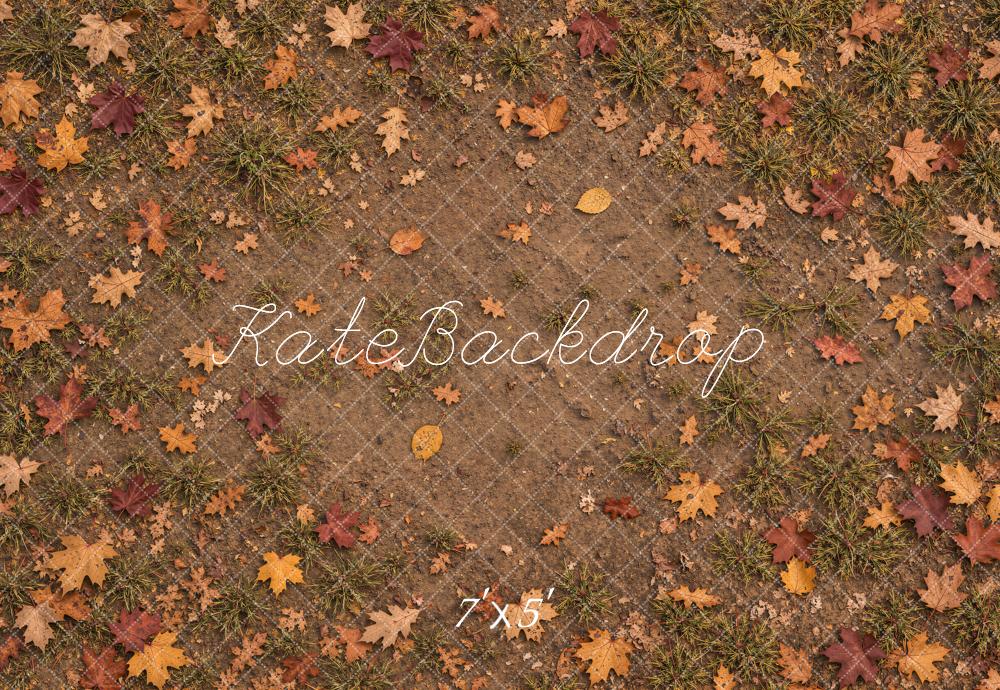 Kate Fall Leaves Grass Ground Floor Printed Backdrop Designed by Emetselch