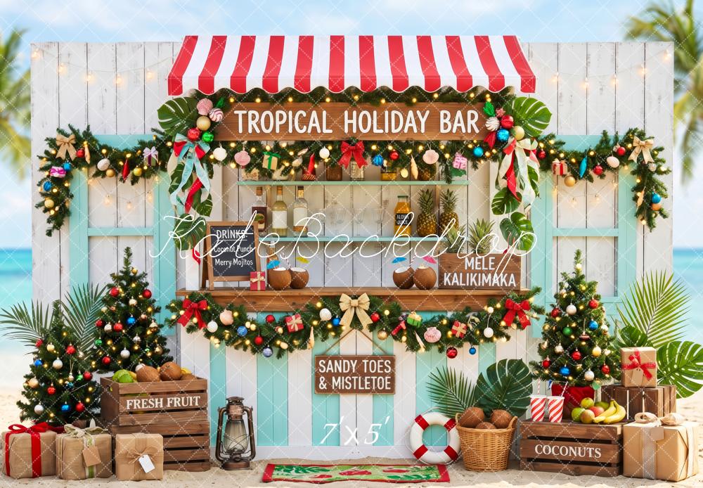 Kate Christmas Beach Tropical Holiday Bar Palm Trees Garland Gifts Printed Backdrop Designed by Patty Roberts