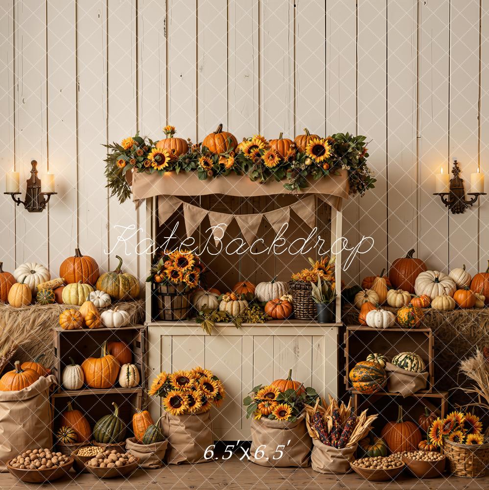 Kate Fall Pumpkin Sunflower Market Stand Printed Backdrop Designed by Emetselch