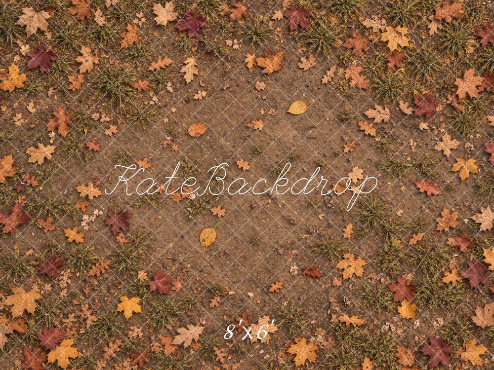 Kate Fall Leaves Grass Ground Floor Printed Backdrop Designed by Emetselch