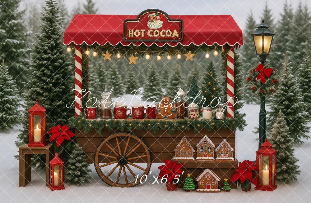Kate Christmas Hot Cocoa Stand Gingerbread Houses Red Lanterns Backdrop Designed by Ashley Paul
