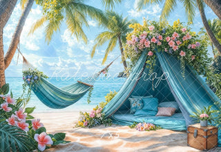 Kate Summer Beach Blue Tent Hammock Printed Backdrop Designed by Emetselch