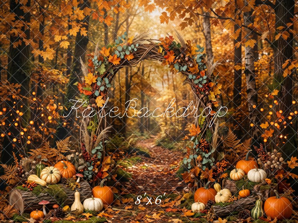 Kate Fall Forest Pumpkin Wreath Arch Maple Leaves Printed Backdrop Designed by Patty Roberts