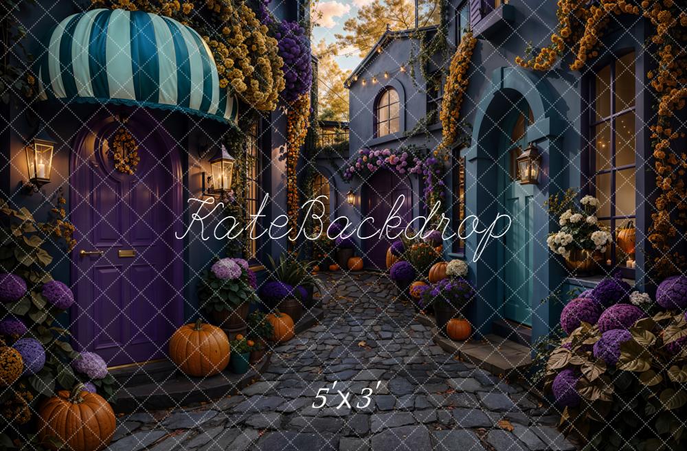 Kate Halloween Village Pumpkin Cobblestone Street Backdrop Designed by Emetselch