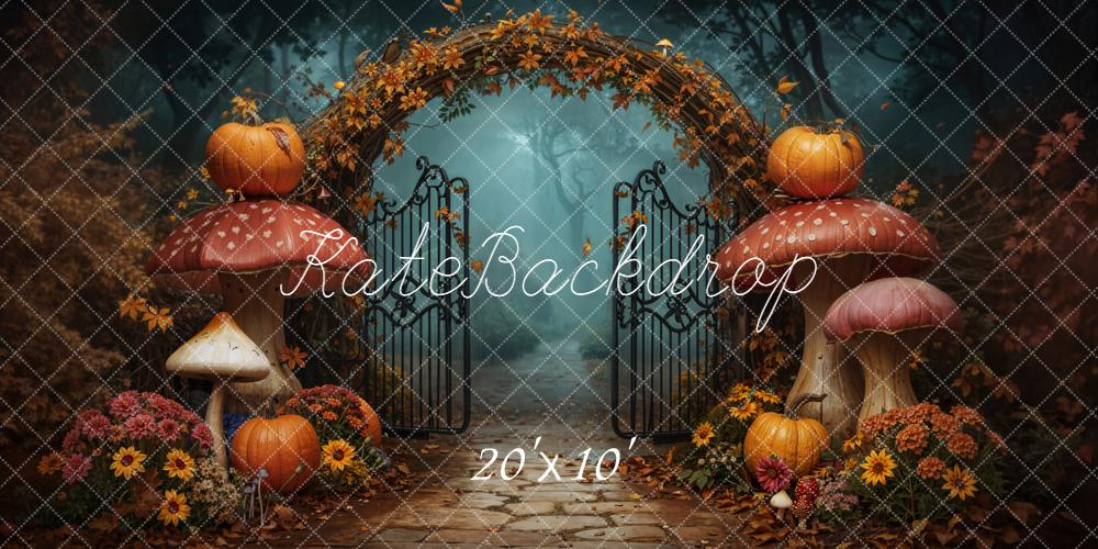 Halloween Mushroom Arch Pumpkins Gate Flowers Printed Backdrop Designed by Emetselch