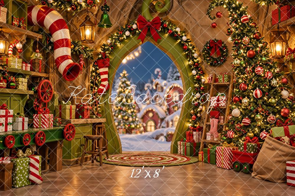 Kate Christmas Fantasy Whoville Workshop Christmas Tree Gifts Printed Backdrop Designed by Emetselch