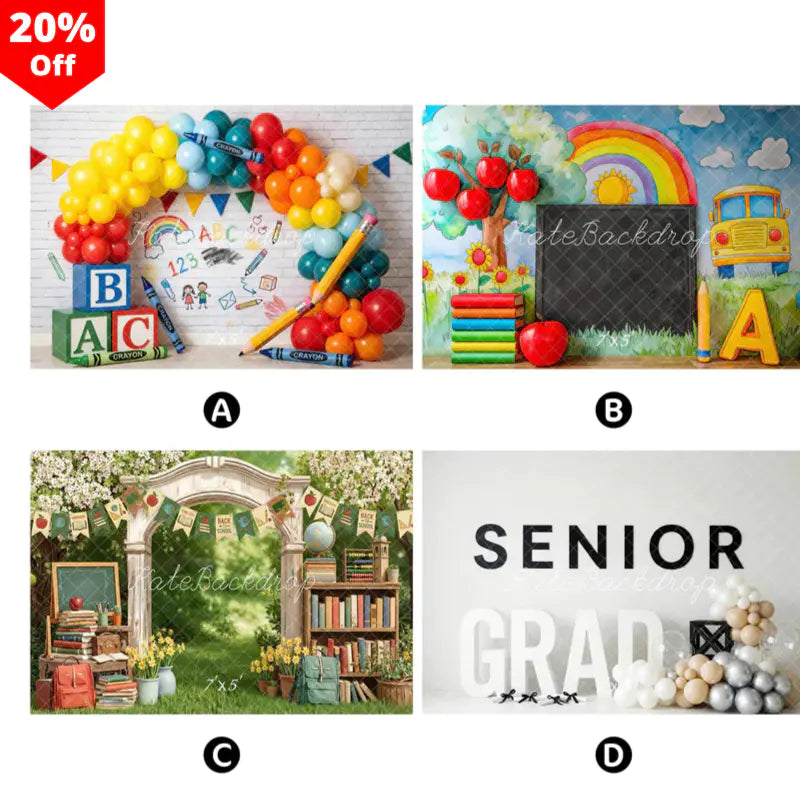 Kate Back to School & Graduation Combination Printed Backdrops for Photography( 4 Backdrops in Total)