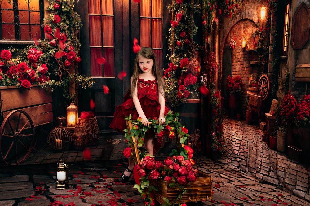 Couture Velvet Roze Sequin Strik Schouder Meisjesjurk voor Fotografie