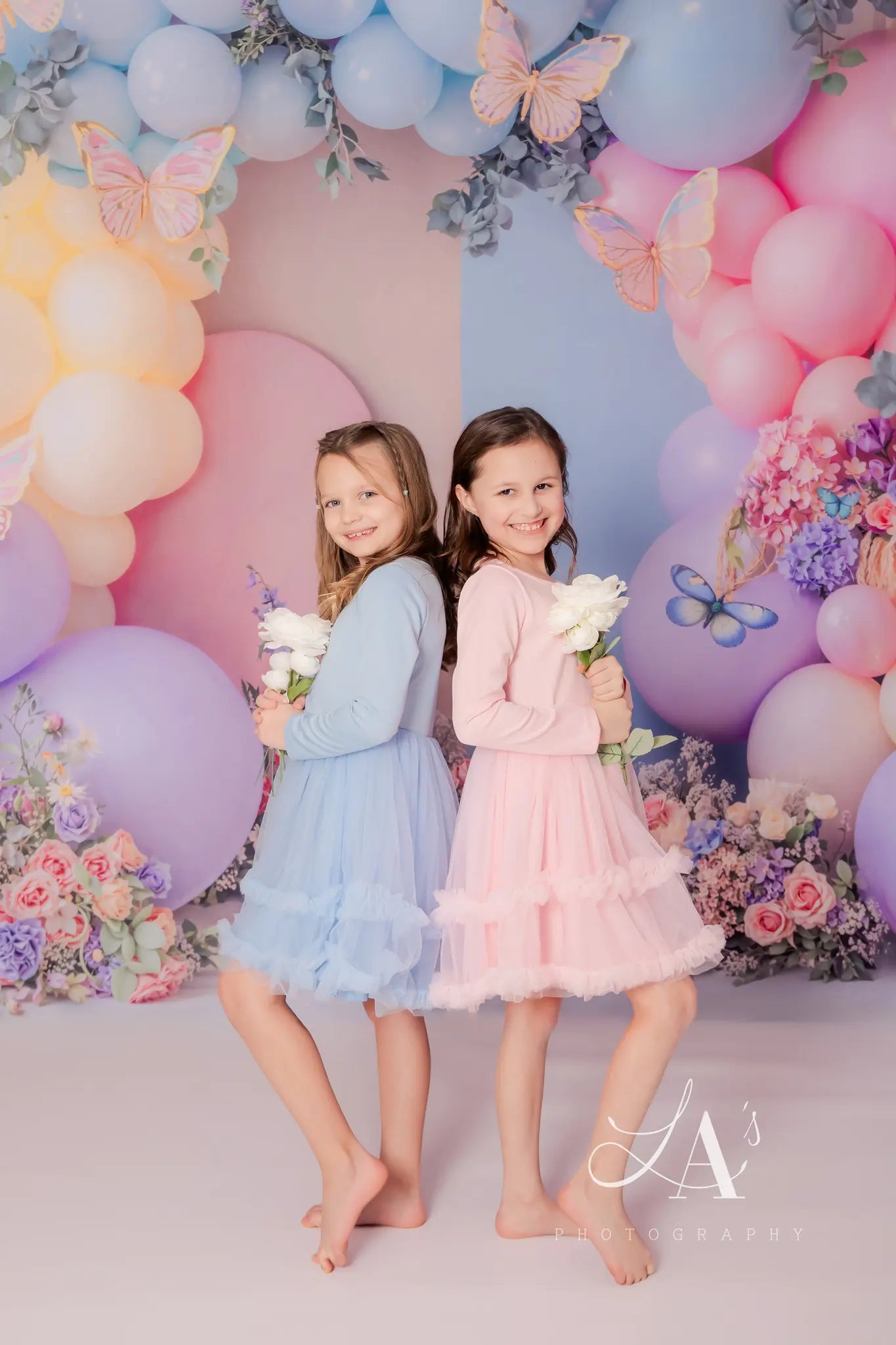 Kate Cake Smash Balloon Arch Pastel Butterfly Flowers Printed Backdrop Designed by Emetselch