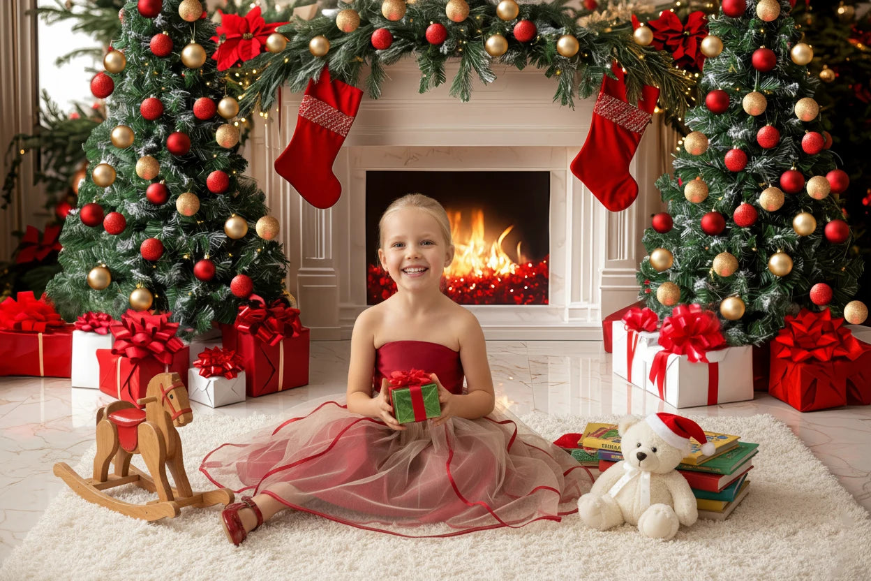 Rode Multi-Laags Tule Meisjesjurk voor Fotografie