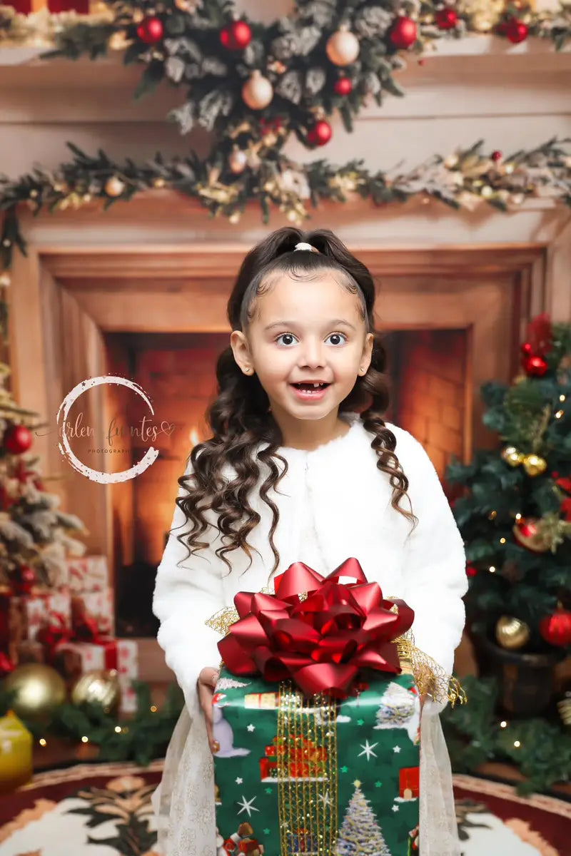 Kate Christmas Tree Fireplace White Retro Wall Backdrop Designed by Emetselch