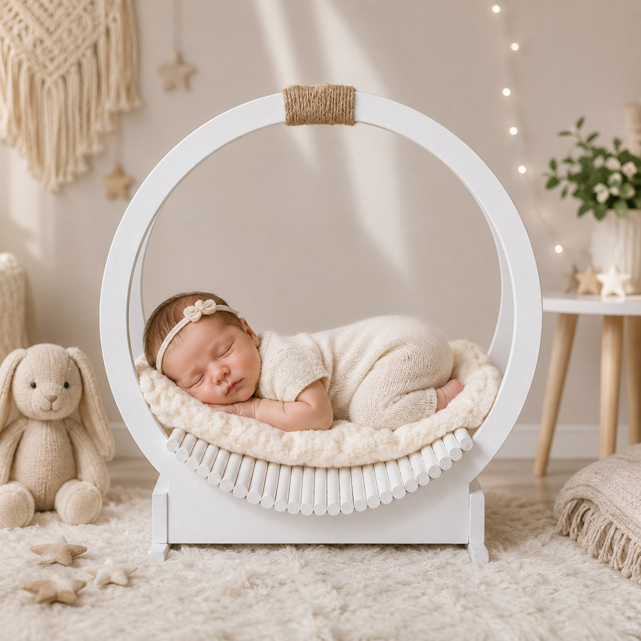 Kate 'Aura' White Wooden Hoop Posing Nest | Newborn & Sitter Photo Prop