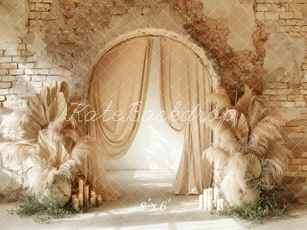 Kate Mother's Day Boho Arch Brick Wall Dried Pampas Backdrop Designed by Emetselch
