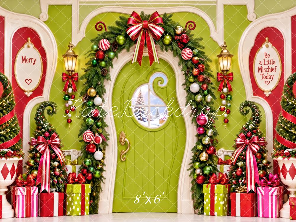 Kate Christmas Whimstical Green Door Garland Gifts Printed Backdrop Designed by Patty Roberts