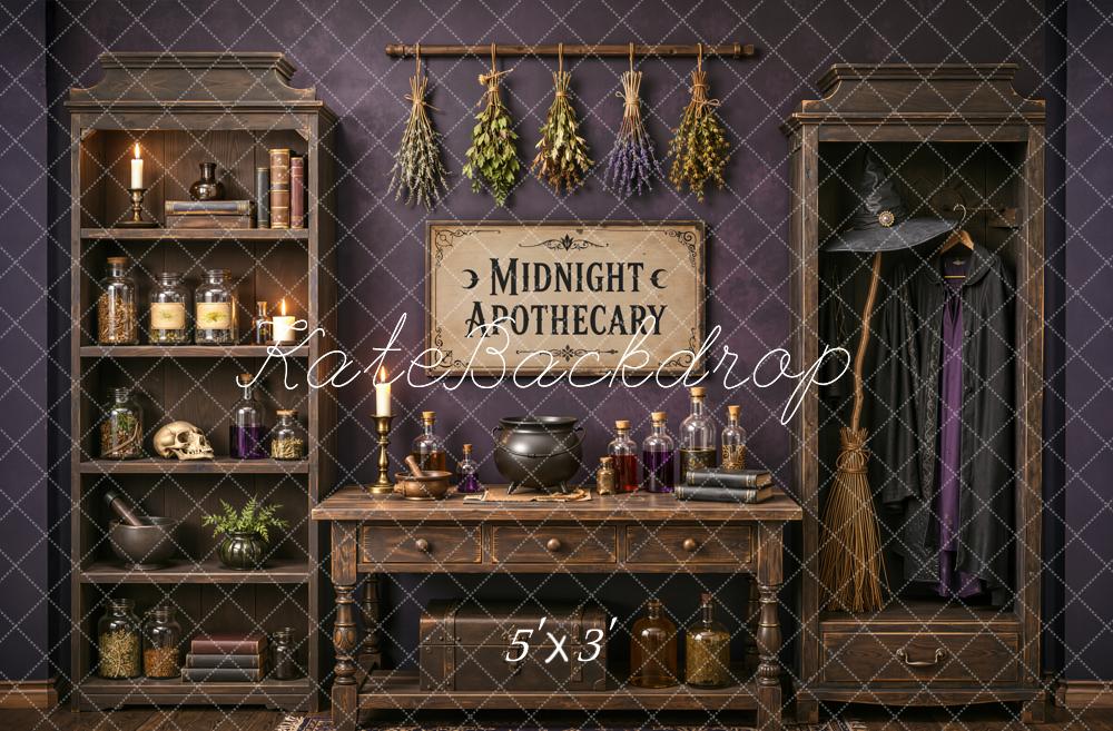Kate Halloween Gothic Apothecary Cabinet Potion Bottles Printed Backdrop Designed by Emetselch