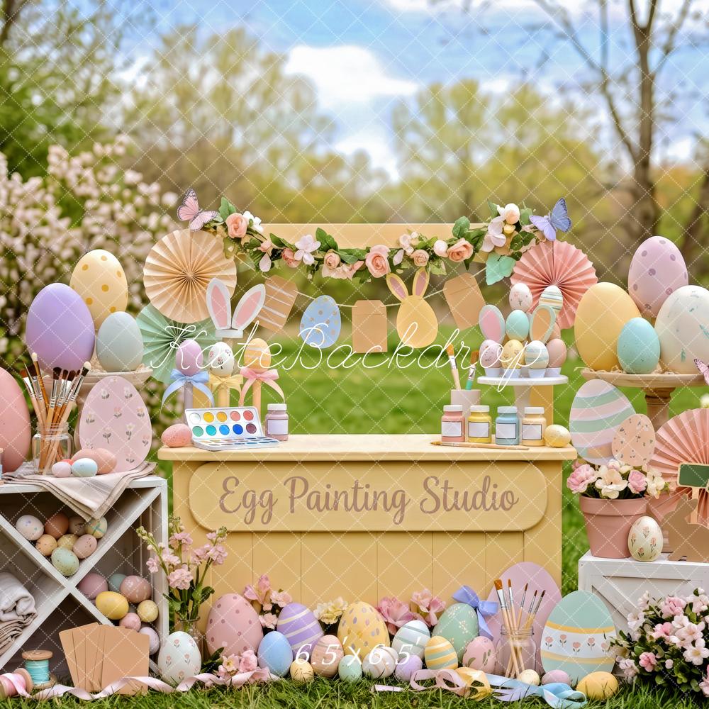 Kate Easter Bunny Egg Painting Garden Studio Printed Backdrop Designed by Patty Roberts