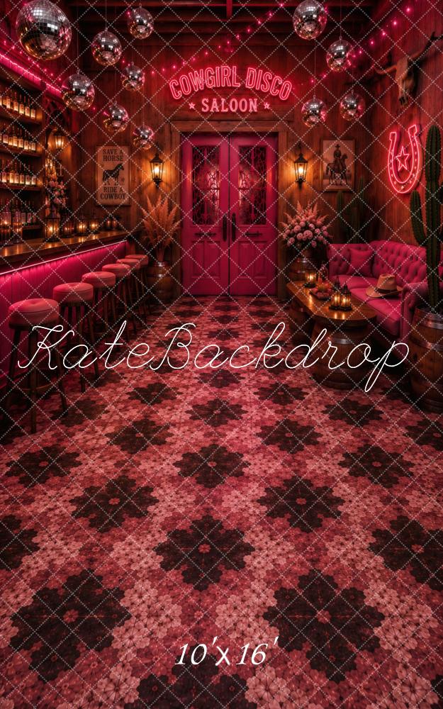 Kate Sweep Cowgirl Disco Balls Western Saloon Pink Bar Printed Backdrop Designed by Vertigo Productions