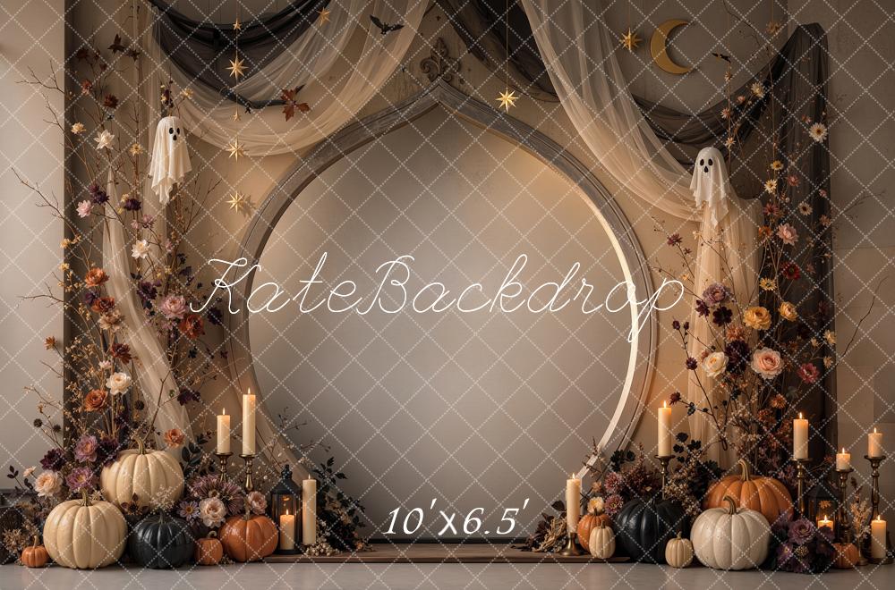 Kate Halloween Gothic Pumpkin Ghost Floral Drapes Arch Printed Backdrop Designed by Shutter Swan Studios