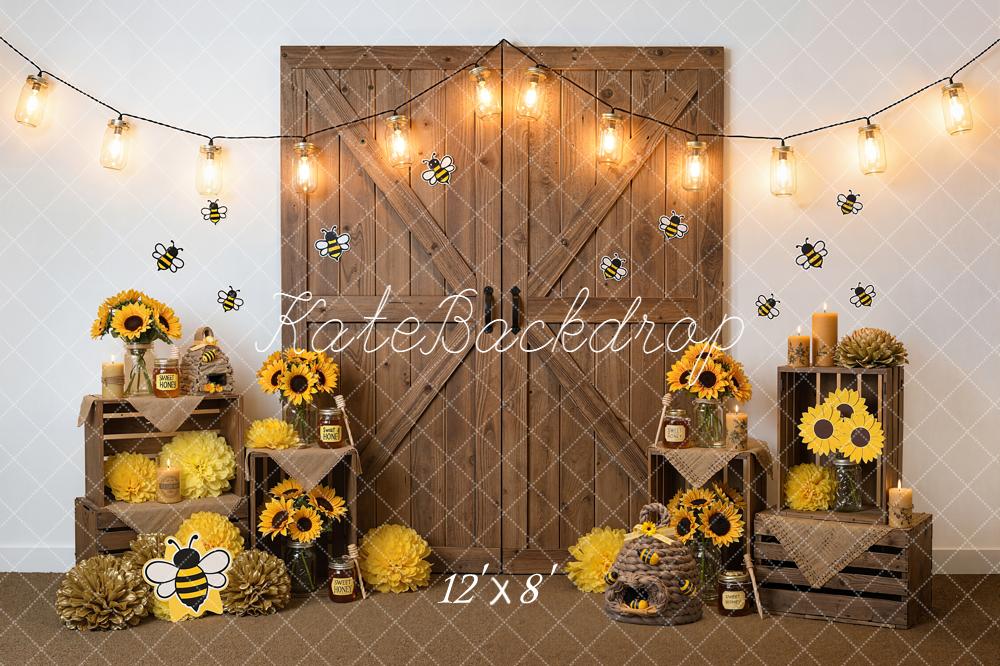 Kate Summer Bee Sunflower Wooden Barn Door Crates Backdrop Designed by Emetselch