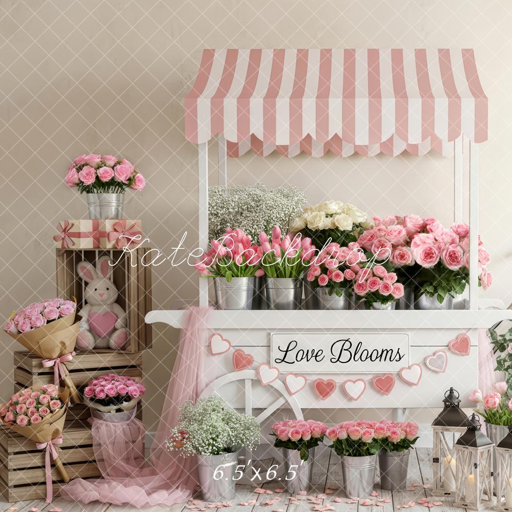 Kate Valentine's Day Flower Cart Pink Roses Bicycle Bunny Backdrop Designed by Patty Roberts