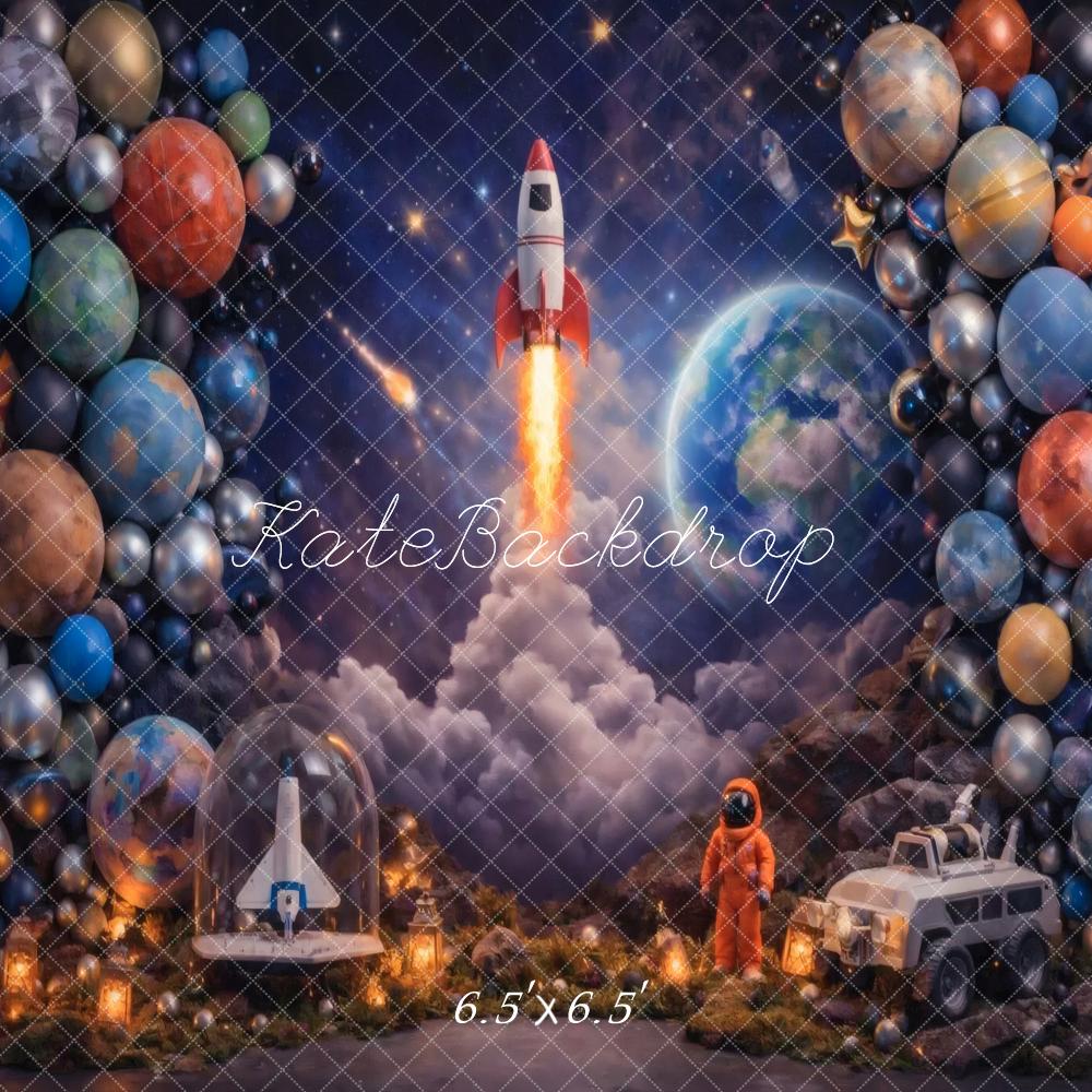 Kate Space Rocket Planets Astronaut Balloons Printed Backdrop Designed by Vertigo Productions